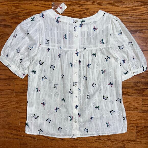 NWT Jane and Delancey White Butterfly Button Back Short Sleeve Shirt Size S - Picture 10 of 13